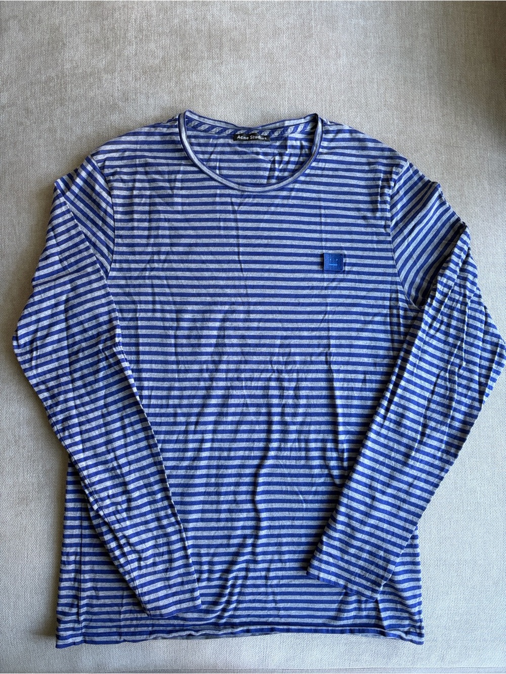 Acne Blue and White Striped Long-Sleeve Crewneck
